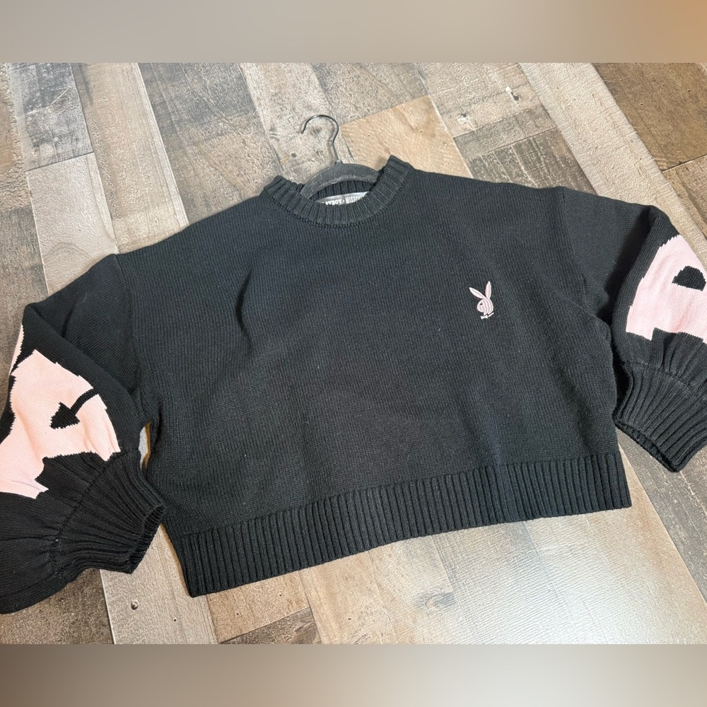 Playboy x Missguided Cropped Sweater Logo‎ Sleeve Graphic Streetwear UK 6 US 2